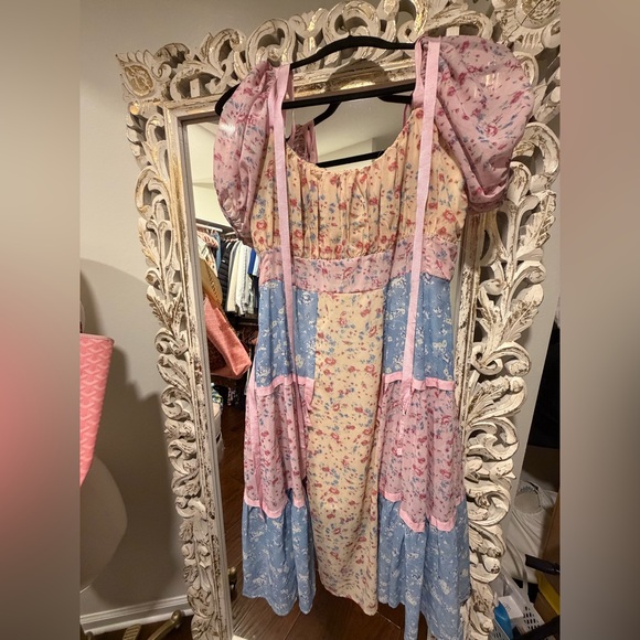 LOVESHACKFANCY Jessie ‘Inspired’ Patchwork Floral Print Midi Dress 🌻🩵🌸 - Picture 9 of 13